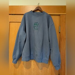 Brain Dead Oversized Slate Blue Cotton Sweatshirt Green Embroidered Logo XL